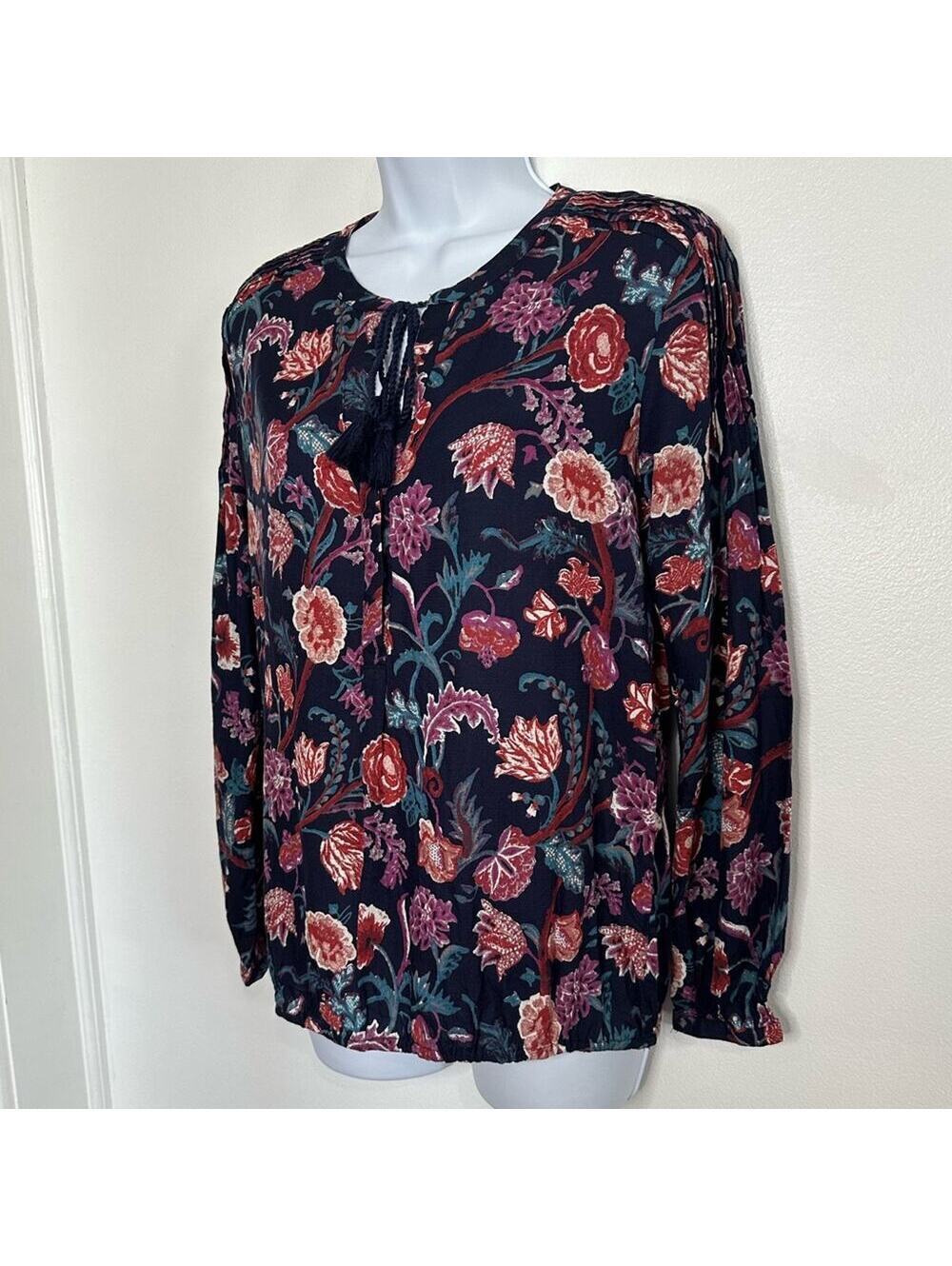 Lucky Brand Women's Small Boho Floral Print Blouse with Tassel Tie - Multi - Picture 2 of 8